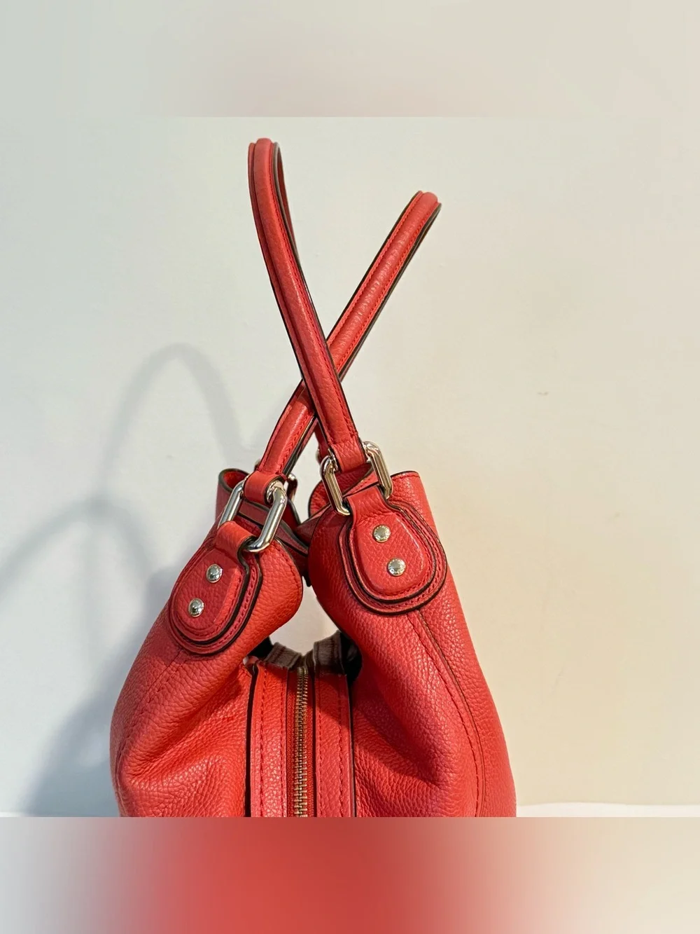 Coach Edie 31 Pebbled Leather Coral Orange Red Purse 57125 Shoulder Bag